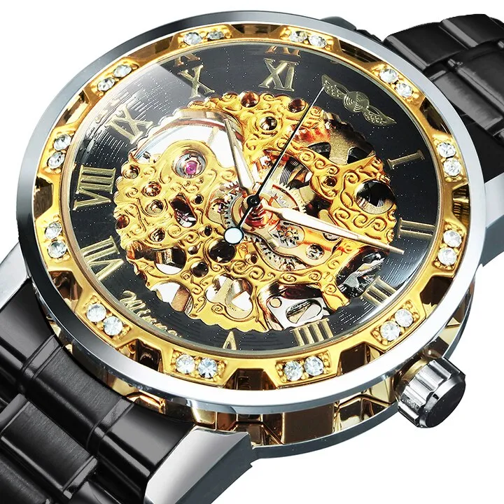 Winner Transparent Diamond Mechanical Watch Skeleton Wrist Watch for Men Top Brand Luxury Watches Male часы мужские Royal Gift