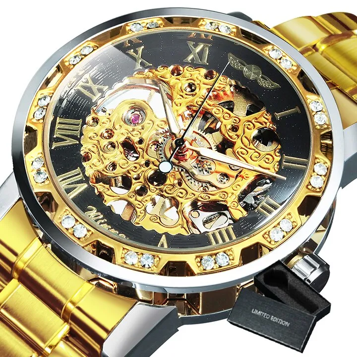 Winner Transparent Diamond Mechanical Watch Skeleton Wrist Watch for Men Top Brand Luxury Watches Male часы мужские Royal Gift