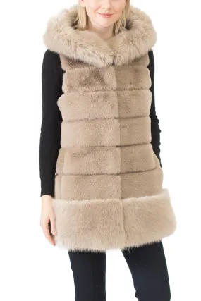 WINSOR - Long Fur Fur Vest with Oversized Hood