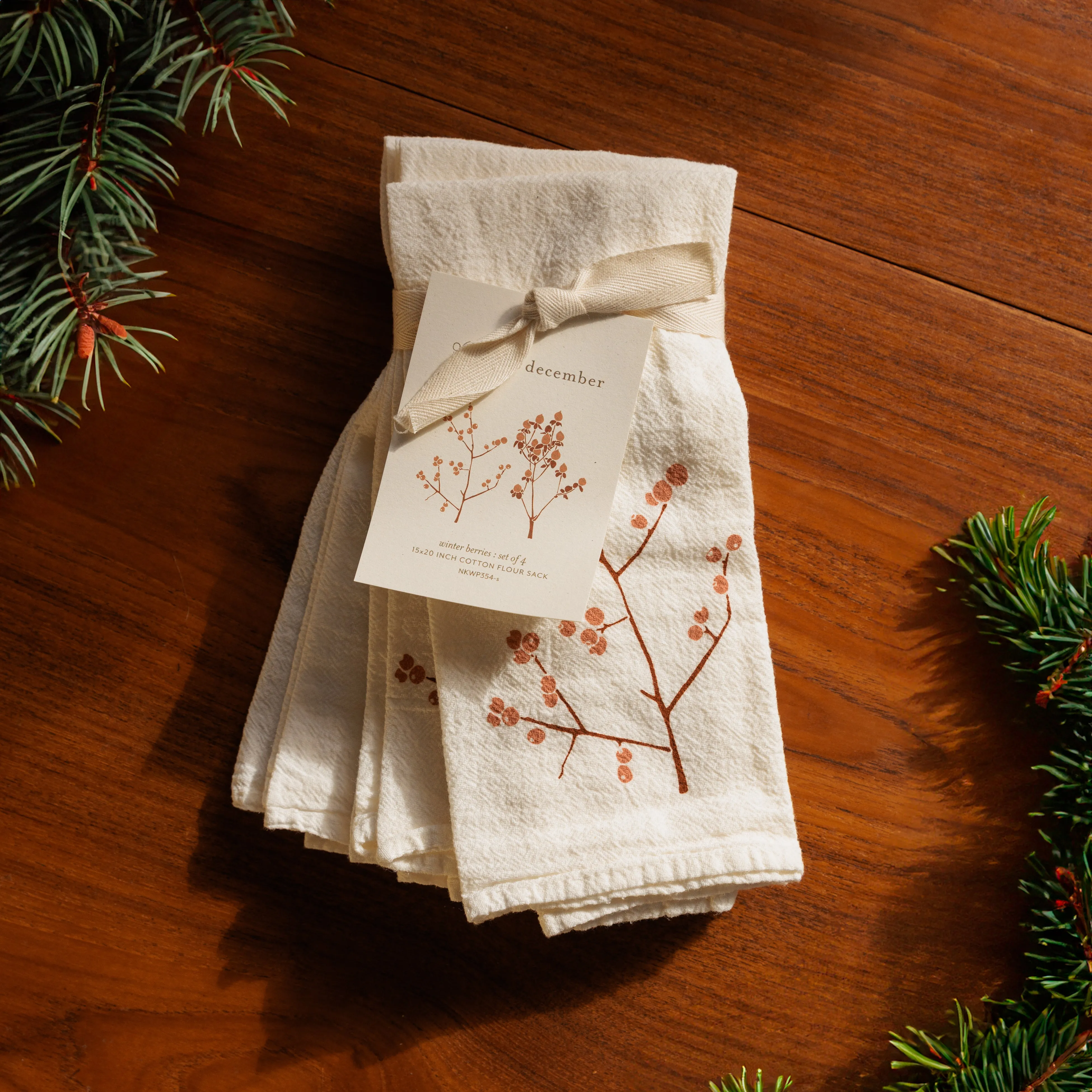 Winter Berries Flour Sack Cotton Napkins - Set of Four