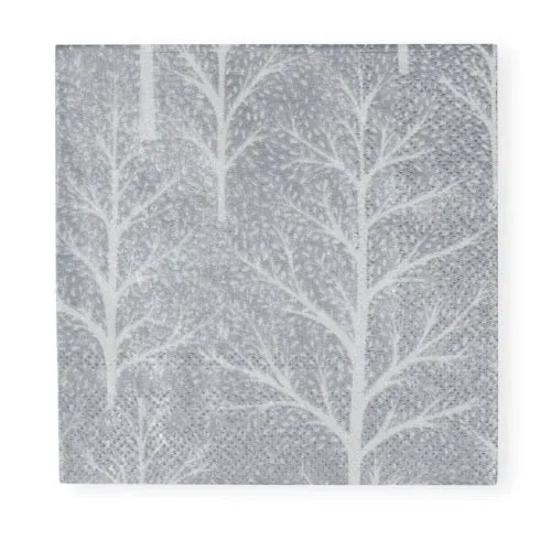 Winter Trees Silver & White Cocktail Napkin