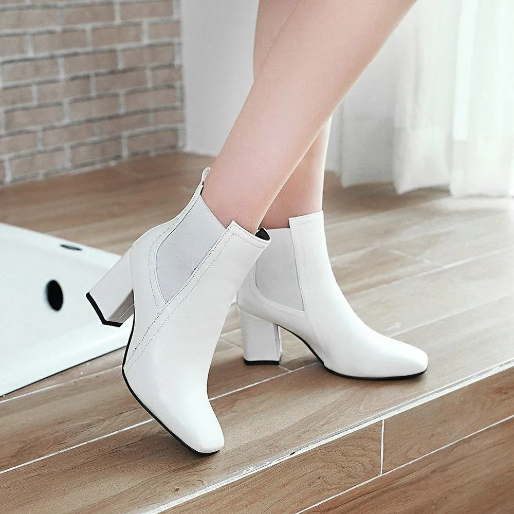 Women ankle square toed chunk heel chelsea boots