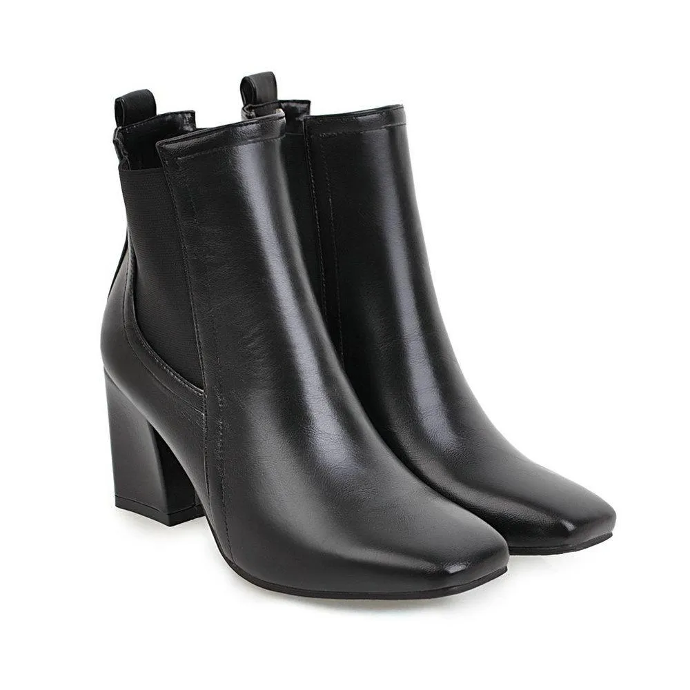 Women ankle square toed chunk heel chelsea boots