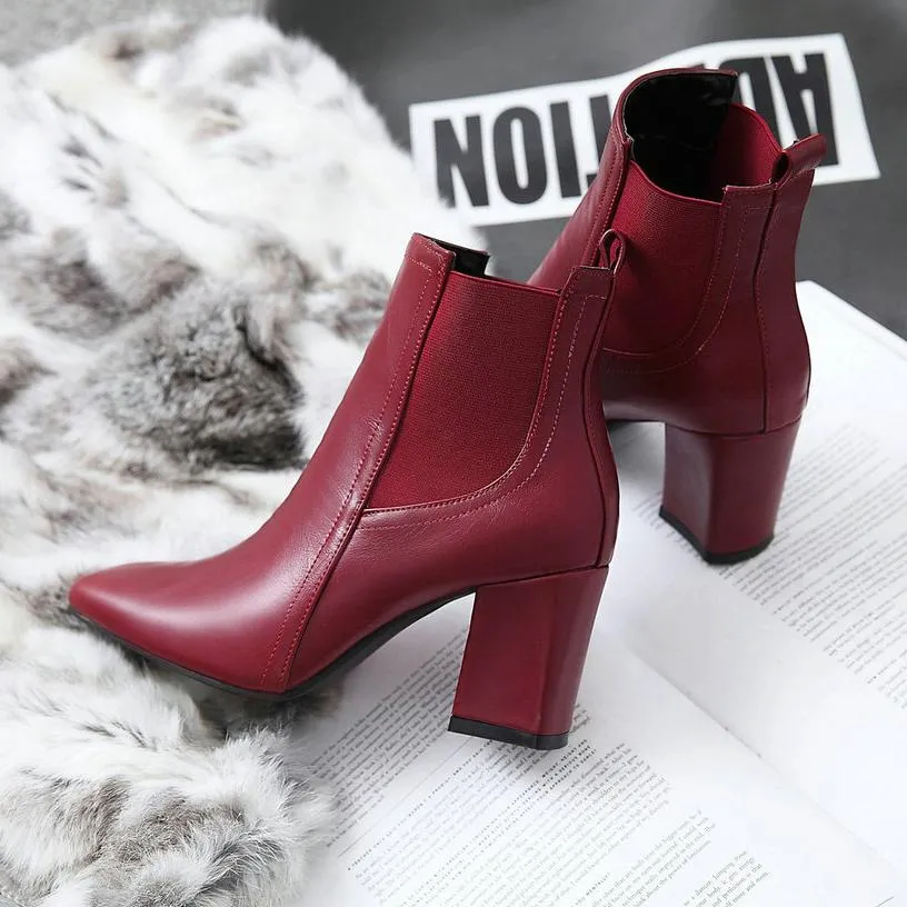 Women ankle square toed chunk heel chelsea boots