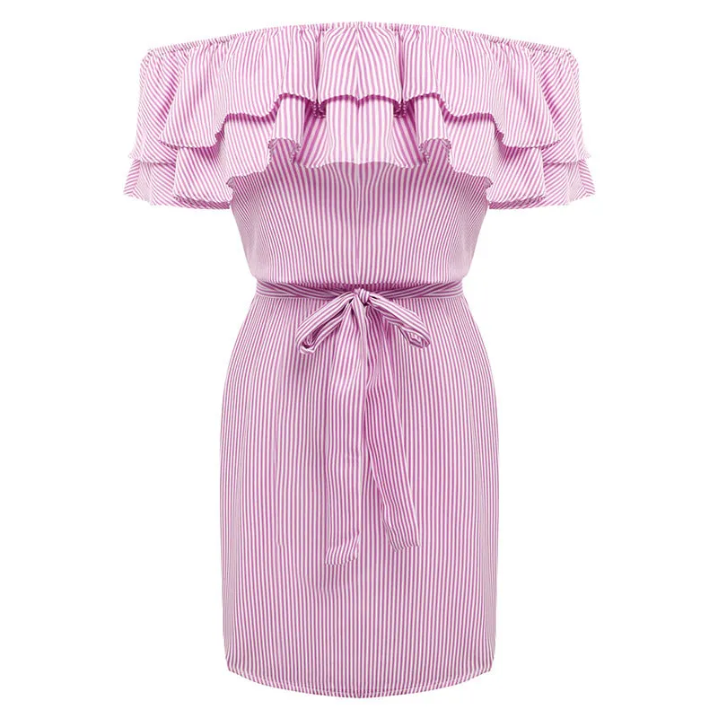 Women Striped Ruffle Collar Sundress