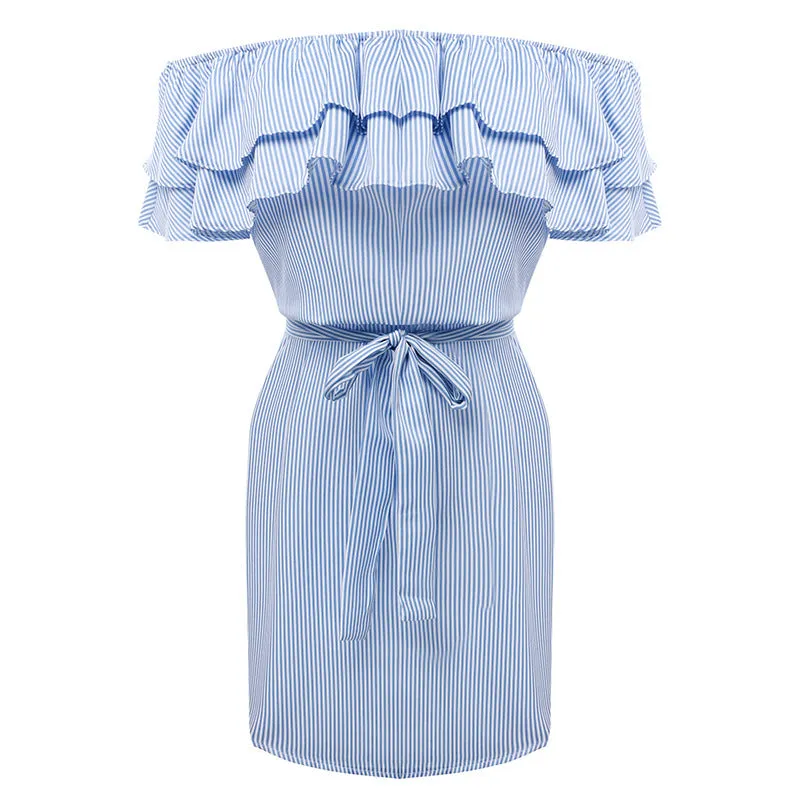 Women Striped Ruffle Collar Sundress