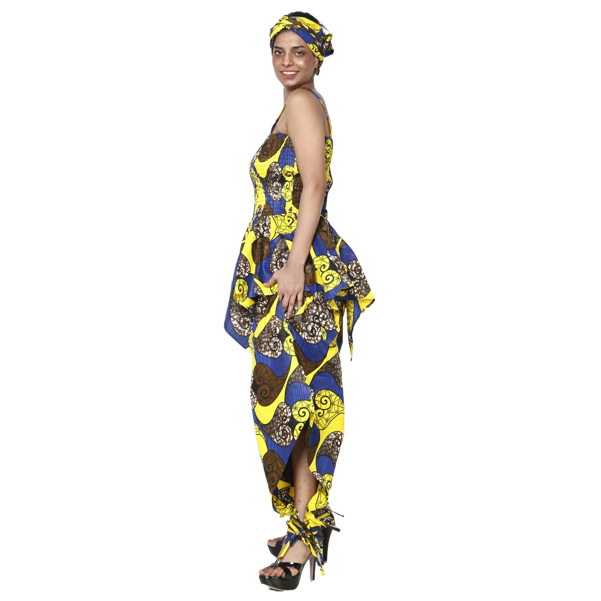 Women's African Print Sleeveless Peplum Top and Jogger Pants Set -- FI-4042