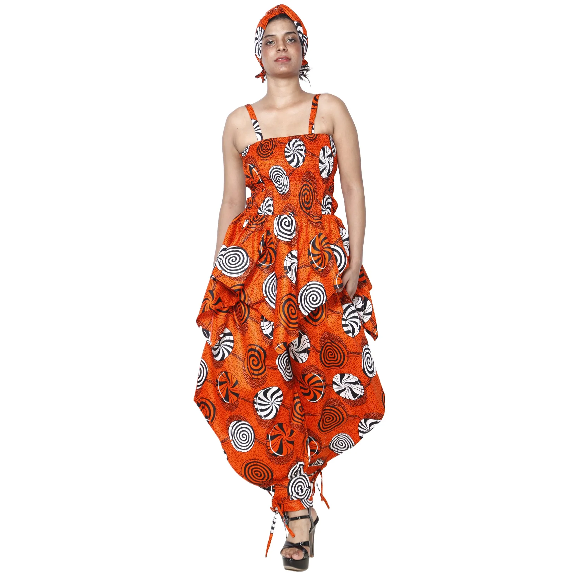 Women's African Print Sleeveless Peplum Top and Jogger Pants Set -- FI-4042