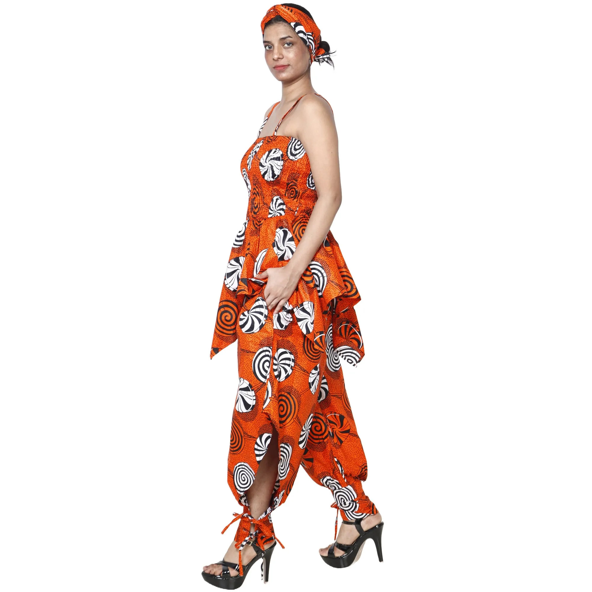 Women's African Print Sleeveless Peplum Top and Jogger Pants Set -- FI-4042