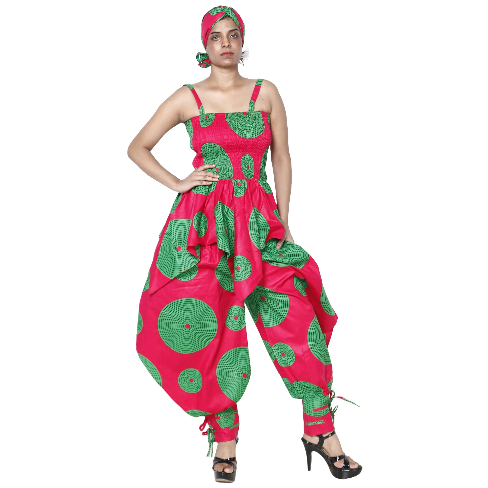 Women's African Print Sleeveless Peplum Top and Jogger Pants Set -- FI-4042