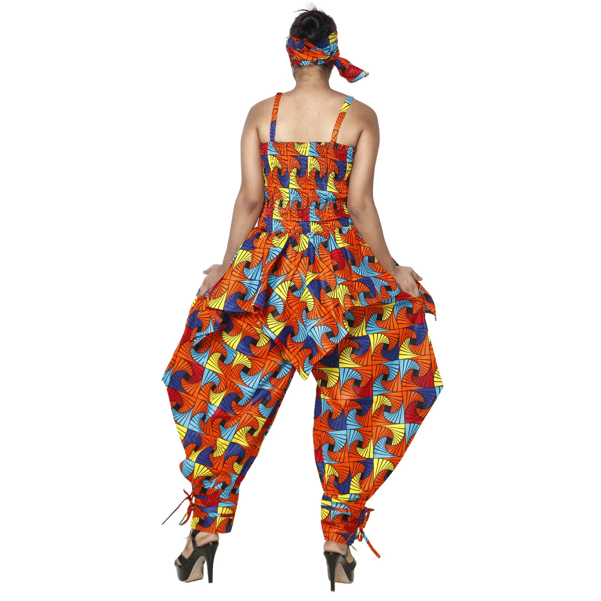 Women's African Print Sleeveless Peplum Top and Jogger Pants Set -- FI-4042