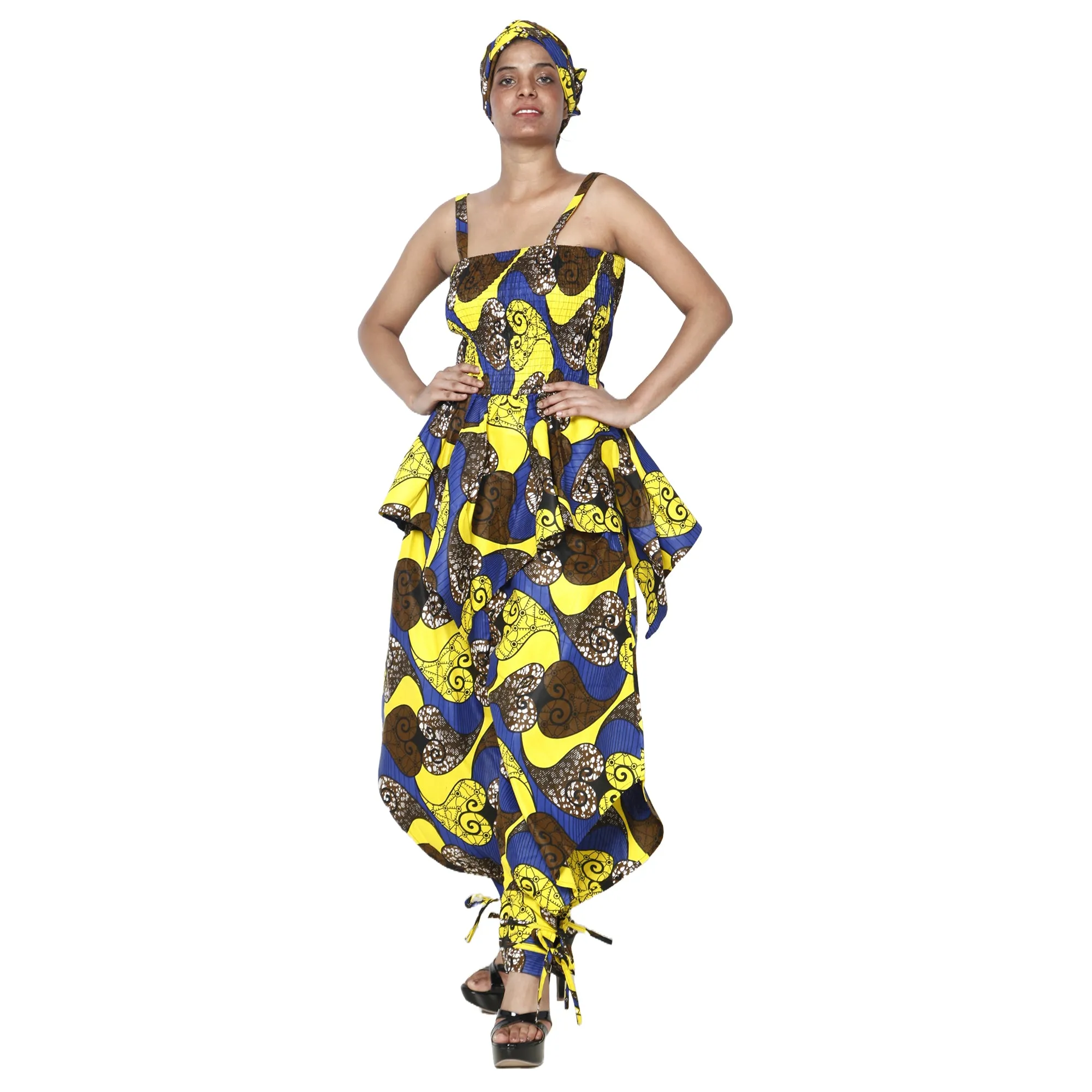 Women's African Print Sleeveless Peplum Top and Jogger Pants Set -- FI-4042