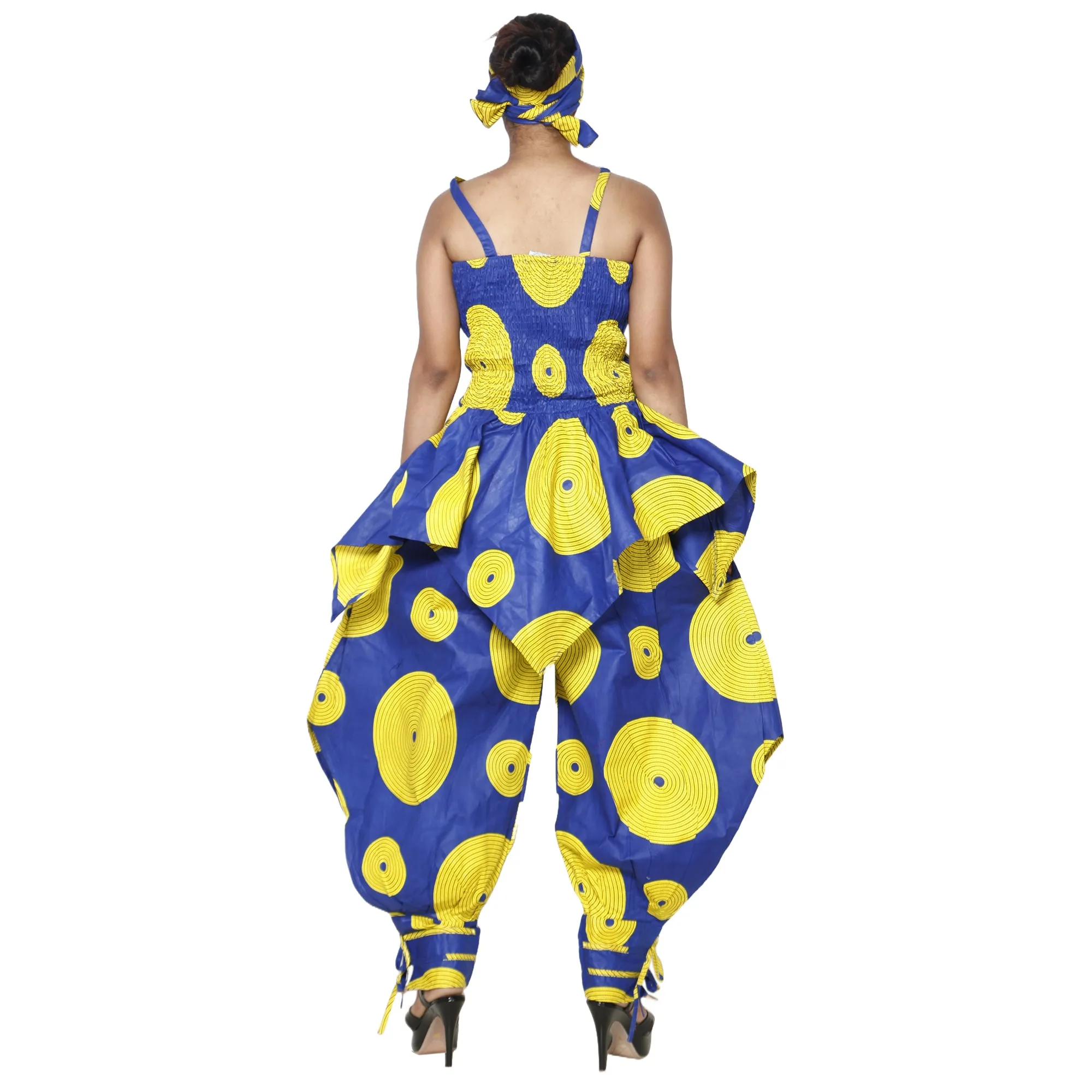 Women's African Print Sleeveless Peplum Top and Jogger Pants Set -- FI-4042