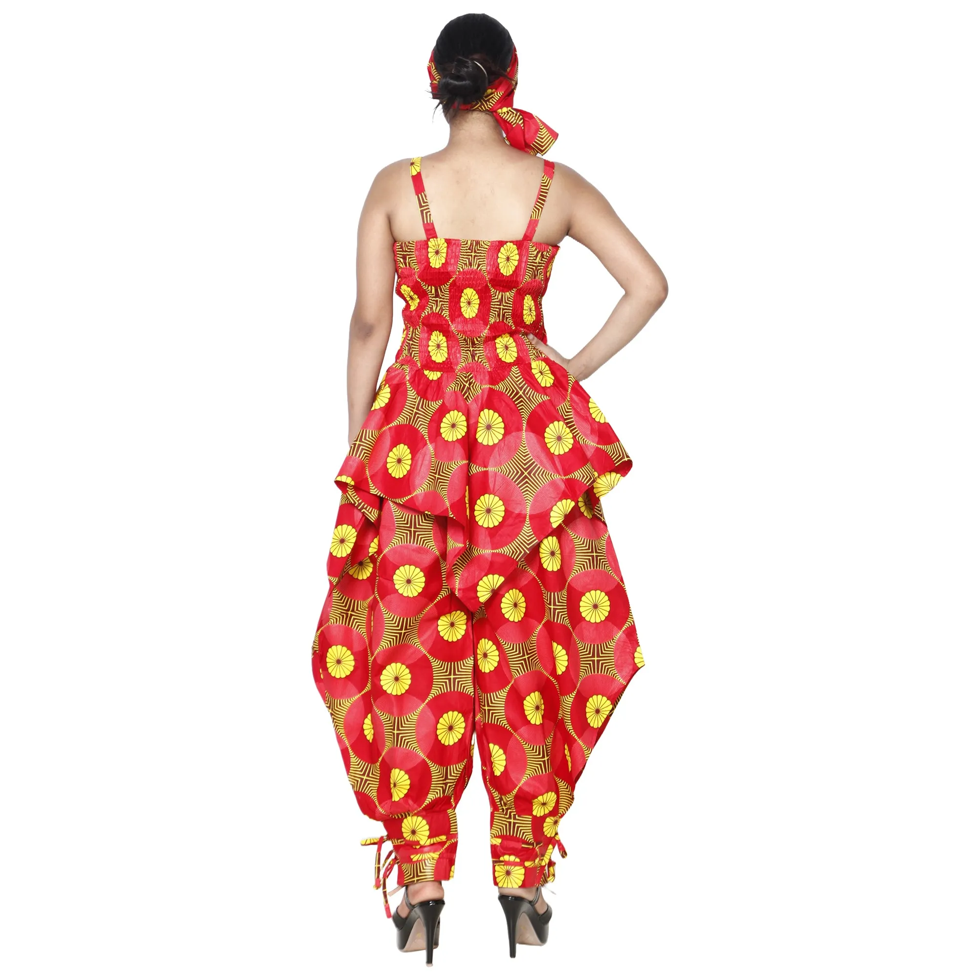 Women's African Print Sleeveless Peplum Top and Jogger Pants Set -- FI-4042