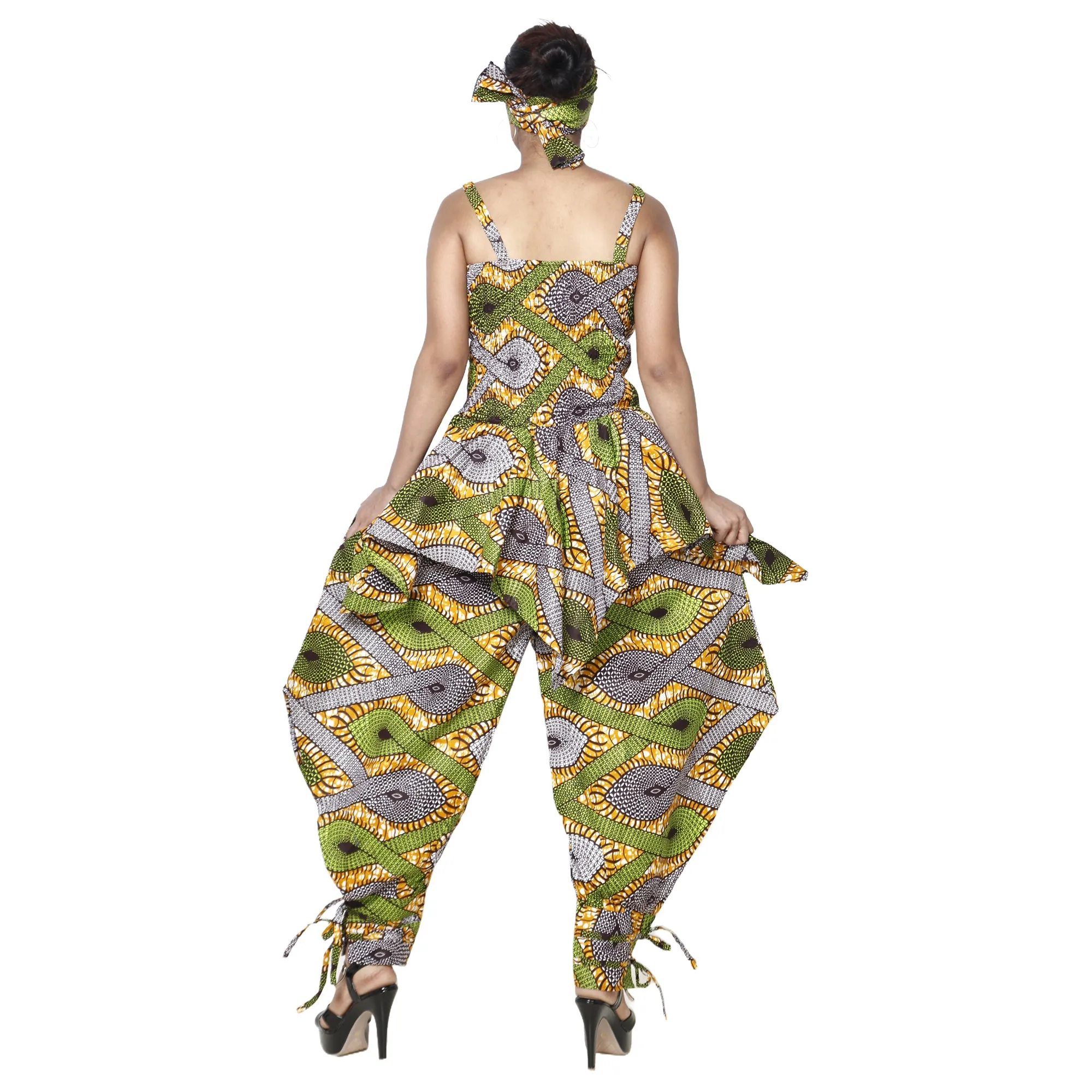 Women's African Print Sleeveless Peplum Top and Jogger Pants Set -- FI-4042