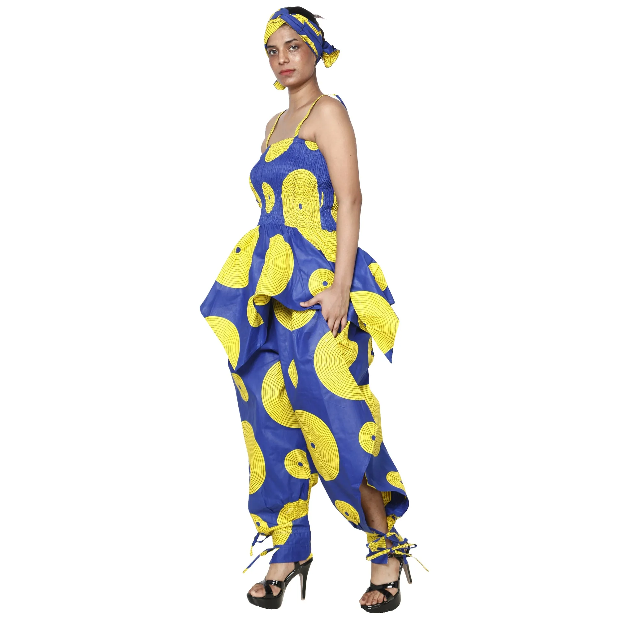 Women's African Print Sleeveless Peplum Top and Jogger Pants Set -- FI-4042