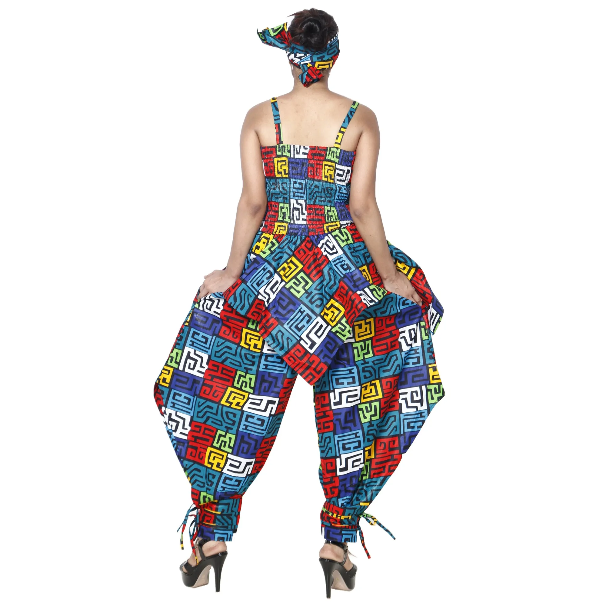 Women's African Print Sleeveless Peplum Top and Jogger Pants Set -- FI-4042