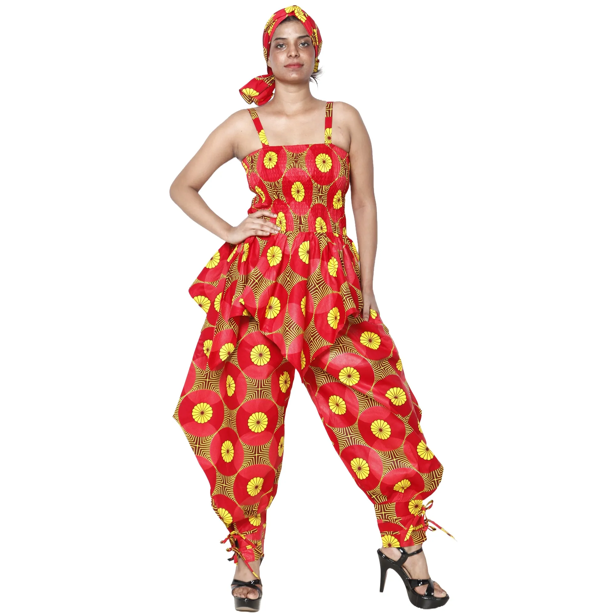 Women's African Print Sleeveless Peplum Top and Jogger Pants Set -- FI-4042