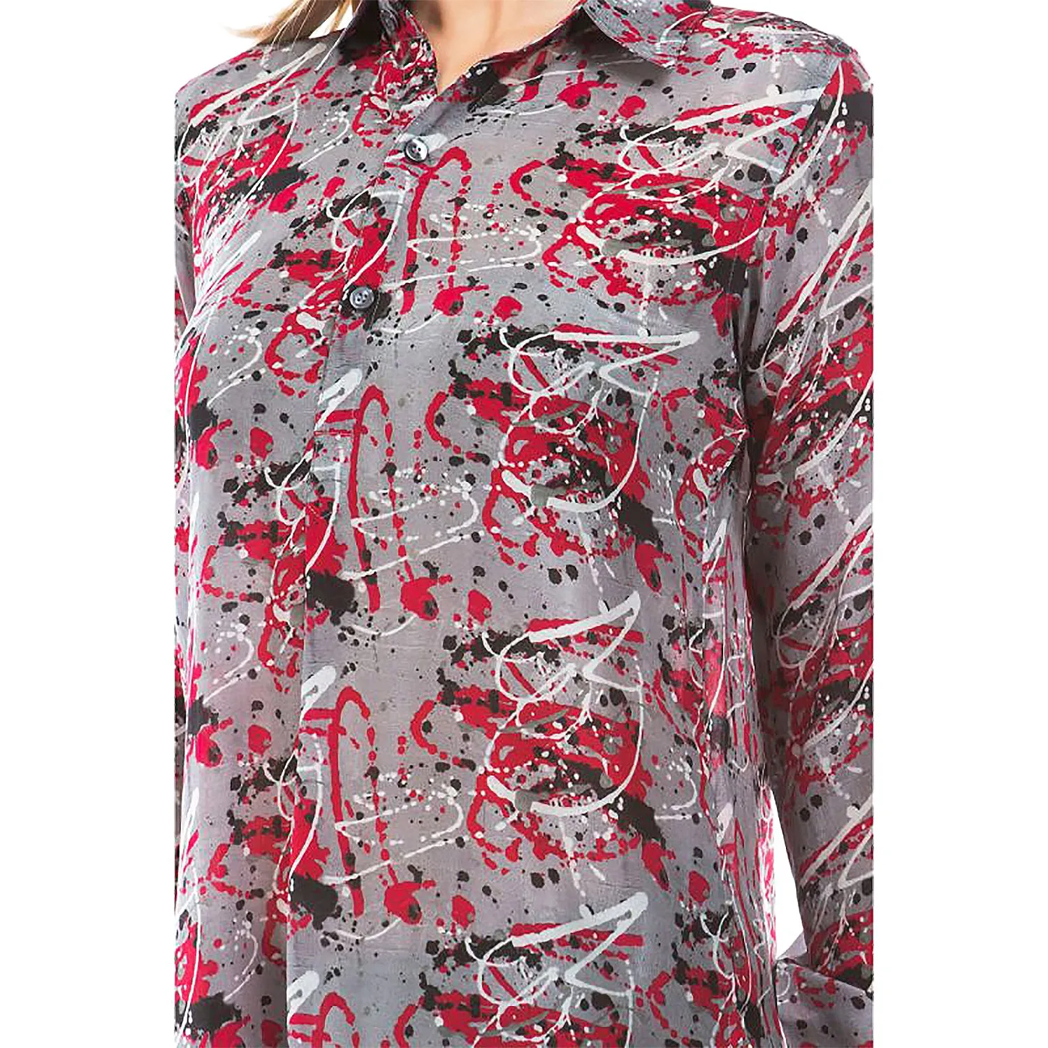 Women's APNY Half Button-Up Pullover Tunic White Paint Splatter Print