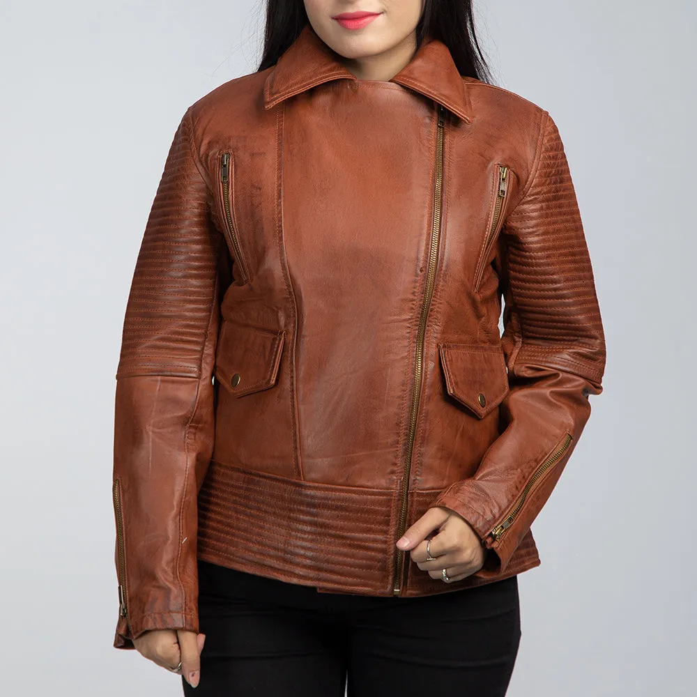 Womens Brown Leather Biker Jacket