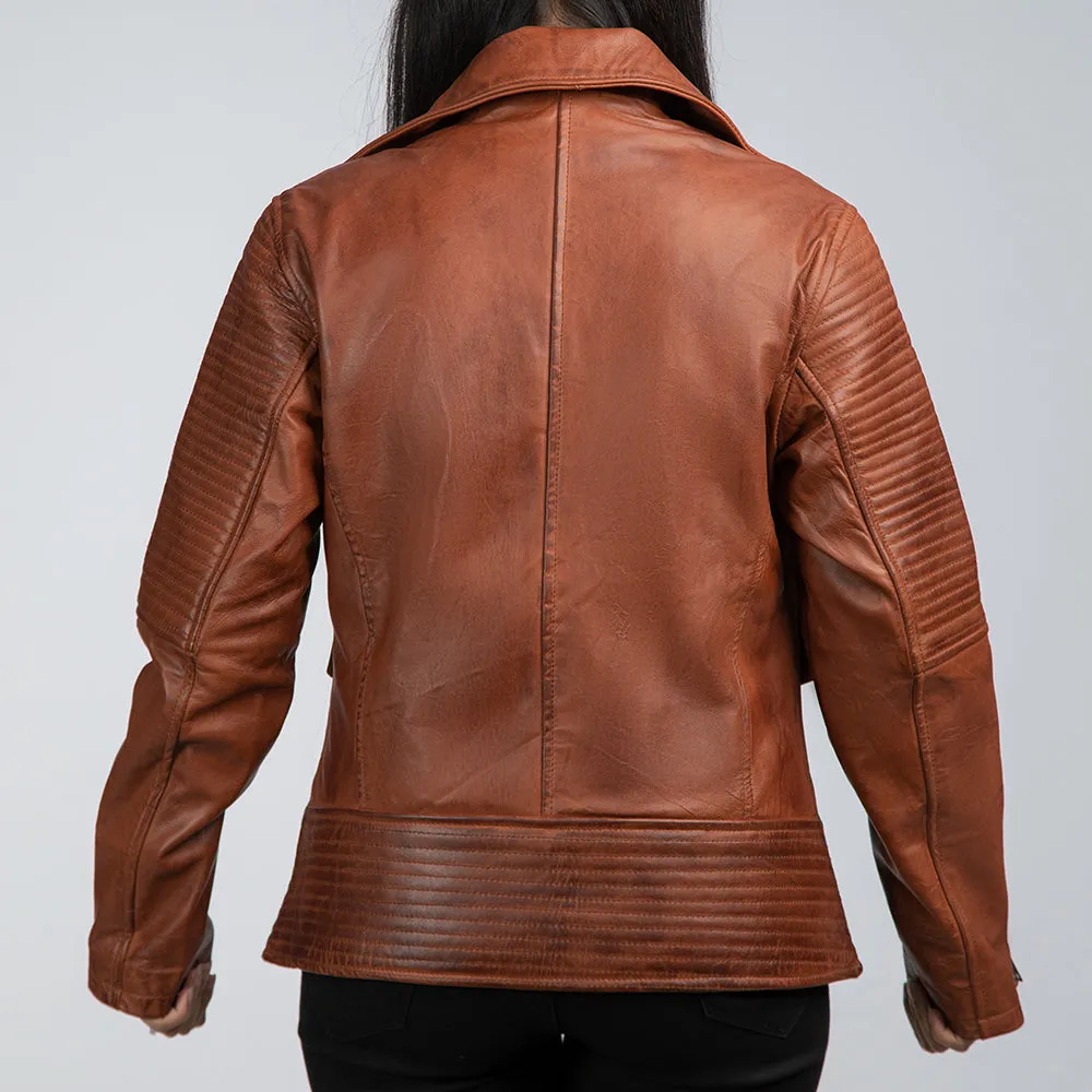 Womens Brown Leather Biker Jacket