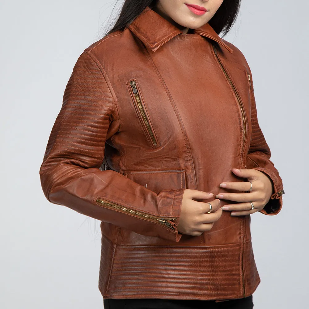 Womens Brown Leather Biker Jacket