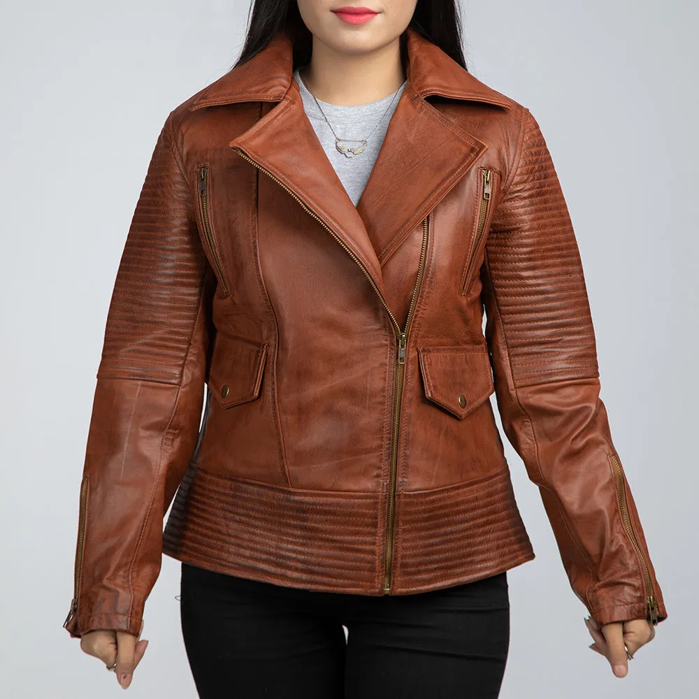 Womens Brown Leather Biker Jacket