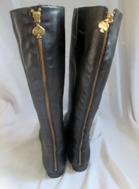 Womens KATE SPADE NEW YORK Leather Knee High Boot BLACK 10 ITALY Distressed