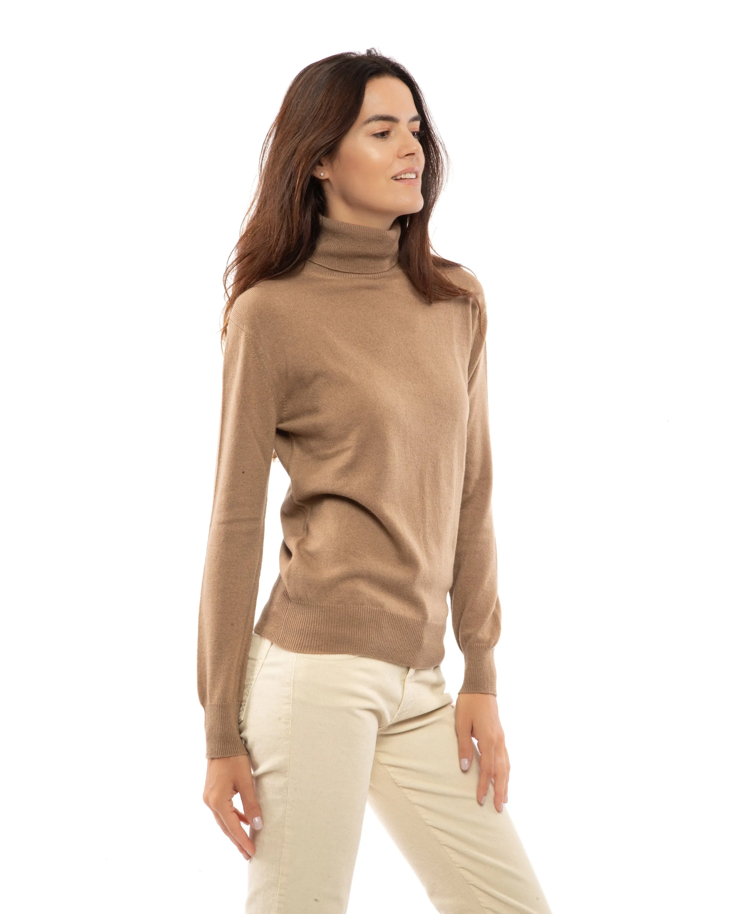 Women's Pure Cashmere Turtleneck Sweater Peach