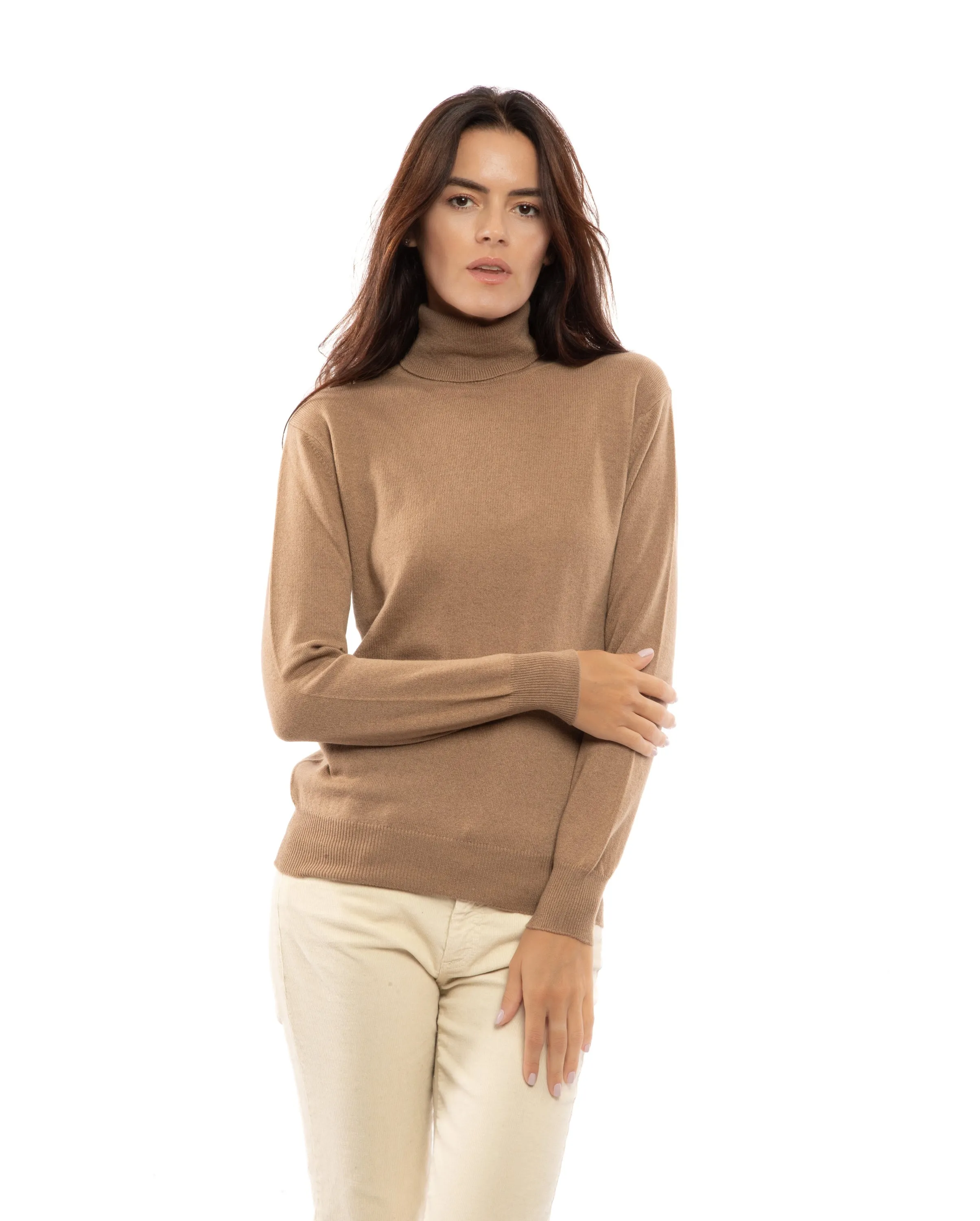 Women's Pure Cashmere Turtleneck Sweater Peach