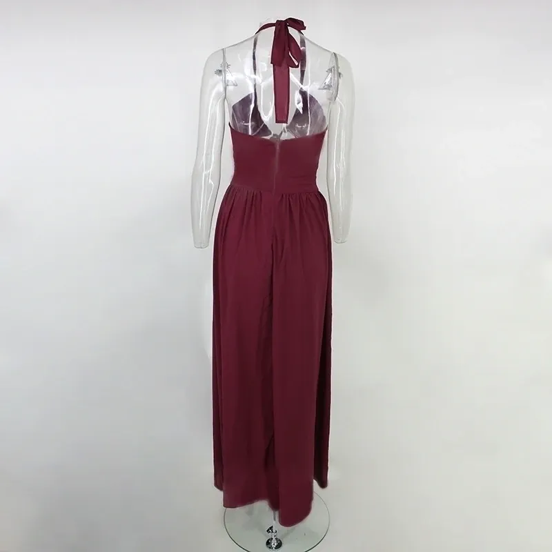 Women's Summer Polyester Sleeveless V-Neck Long Dress