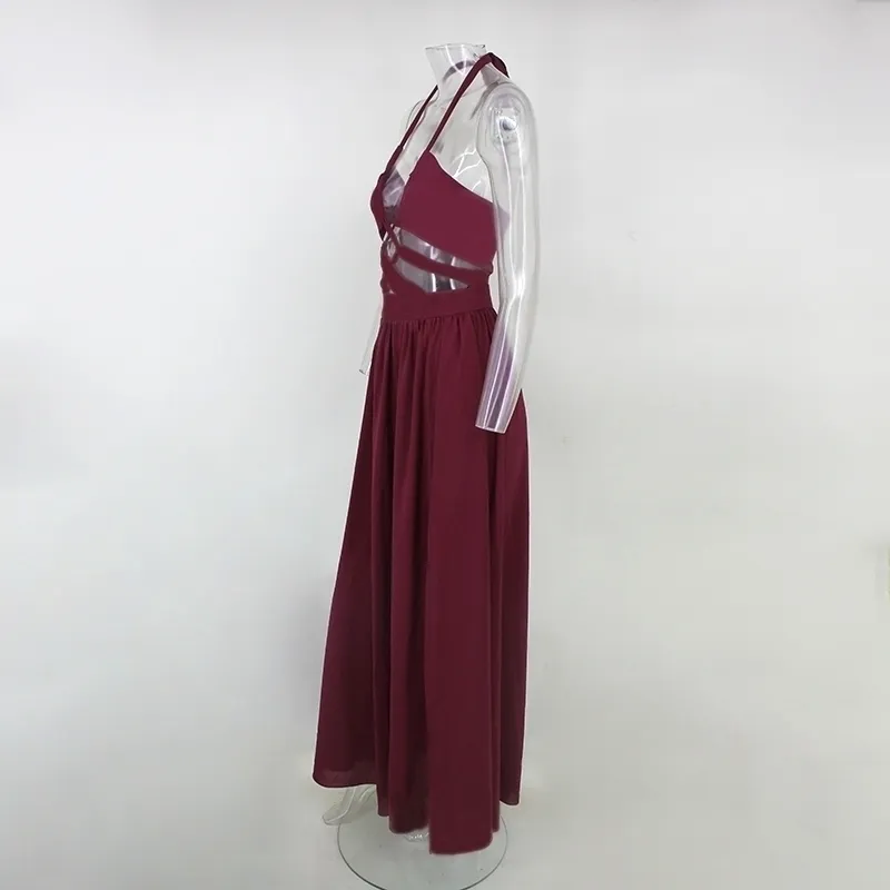 Women's Summer Polyester Sleeveless V-Neck Long Dress