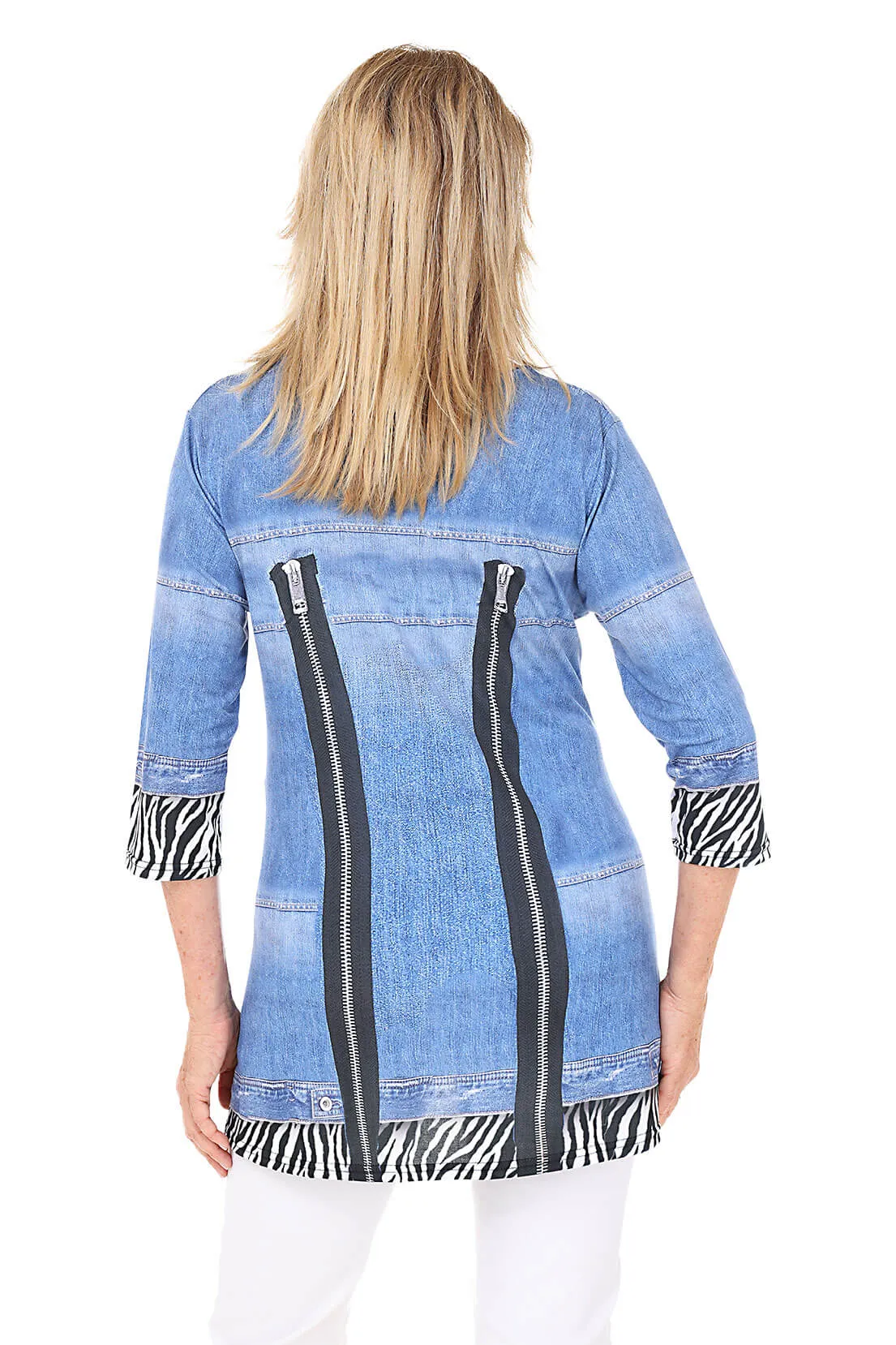 Zebra Denim Jacket Printed Knit Tunic