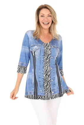 Zebra Denim Jacket Printed Knit Tunic