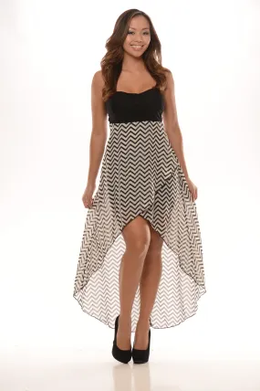 Zig Zag High Low Dress - Black & White (Also available in Coral/Black)